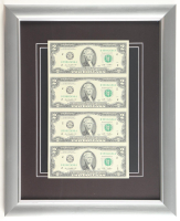2009 U.S. $2 Dollar Bill Custom Framed Uncut Sheet Of (4) Bills at PristineAuction.com