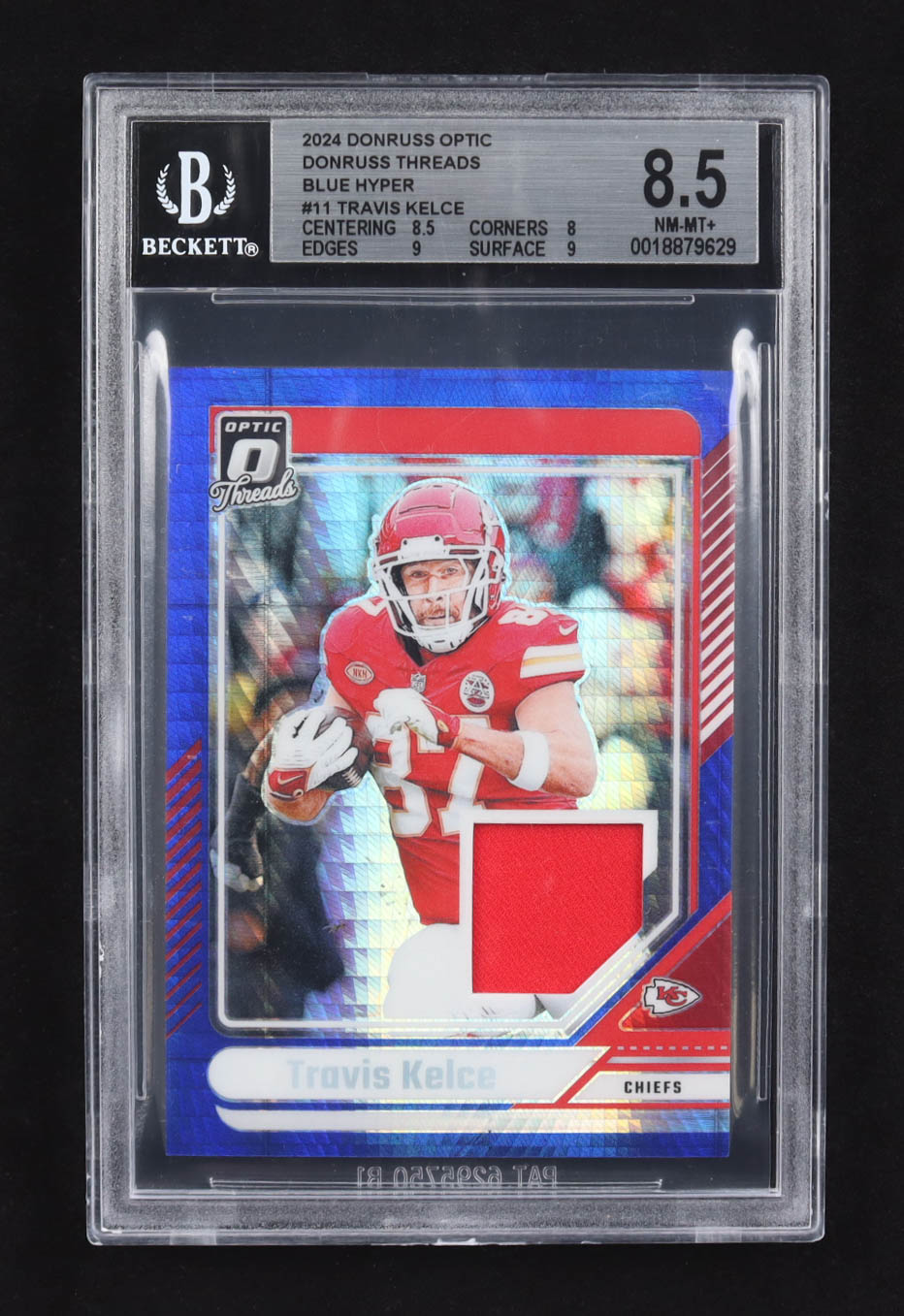 Travis Kelce 2024 Panini Donruss Optic Threads Blue Hyper MEM #DTB-TKE (BGS 8.5) at PristineAuction.com Travis Kelce 2024 Panini Donruss Optic Threads Blue Hyper MEM #DTB-TKE (BGS 8.5) at PristineAuction.com