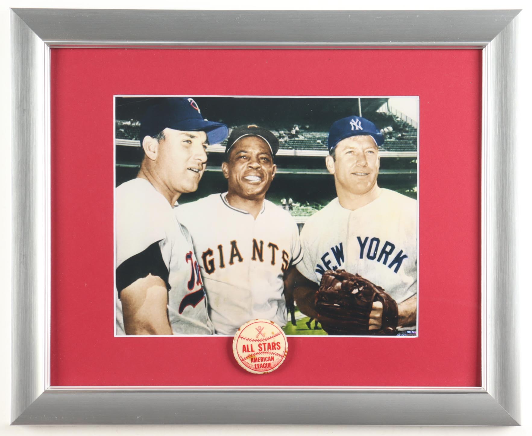 Baseball American League All Stars Custom Framed Photo Display with 1955 Pin at PristineAuction.com Baseball American League All Stars Custom Framed Photo Display with 1955 Pin at PristineAuction.com