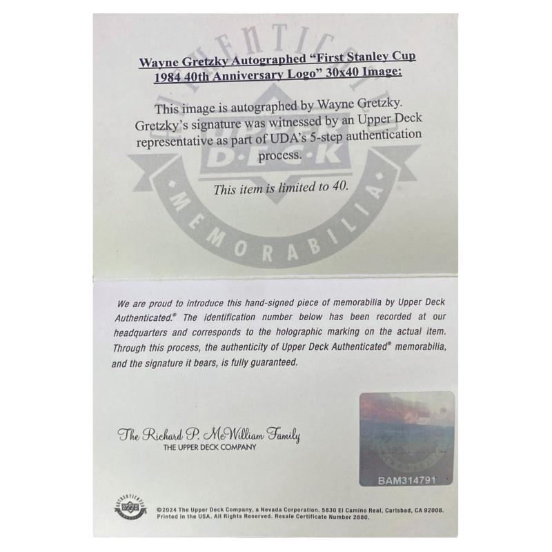 Wayne Gretzky Signed LE Oilers "1st Stanley Cup" 30x40 Photo (UDA) at PristineAuction.com Wayne Gretzky Signed LE Oilers "1st Stanley Cup" 30x40 Photo (UDA) at PristineAuction.com