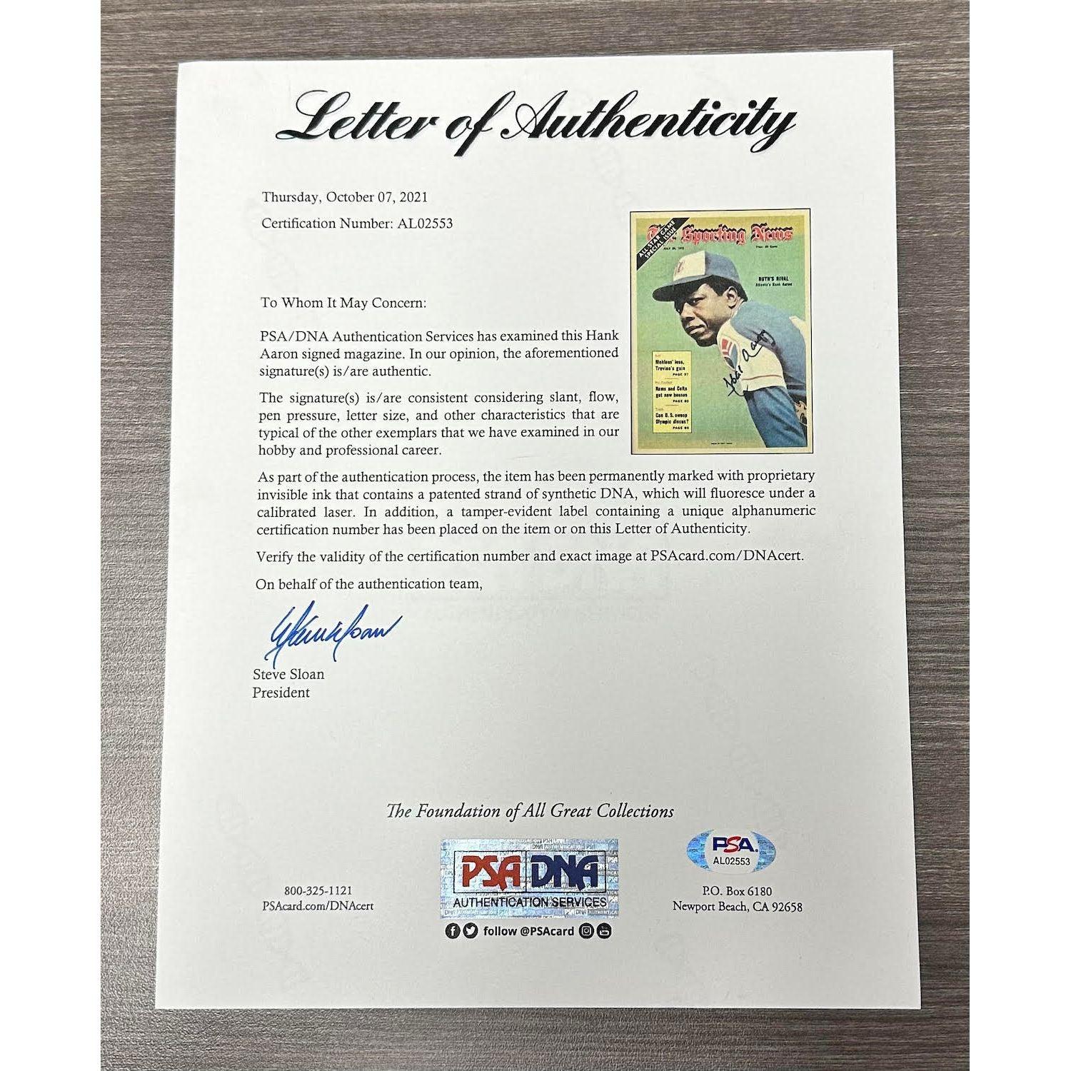 Hank Aaron Signed 1972 "The Sporting News" Custom Framed Magazine (PSA) at PristineAuction.com Hank Aaron Signed 1972 "The Sporting News" Custom Framed Magazine (PSA) at PristineAuction.com