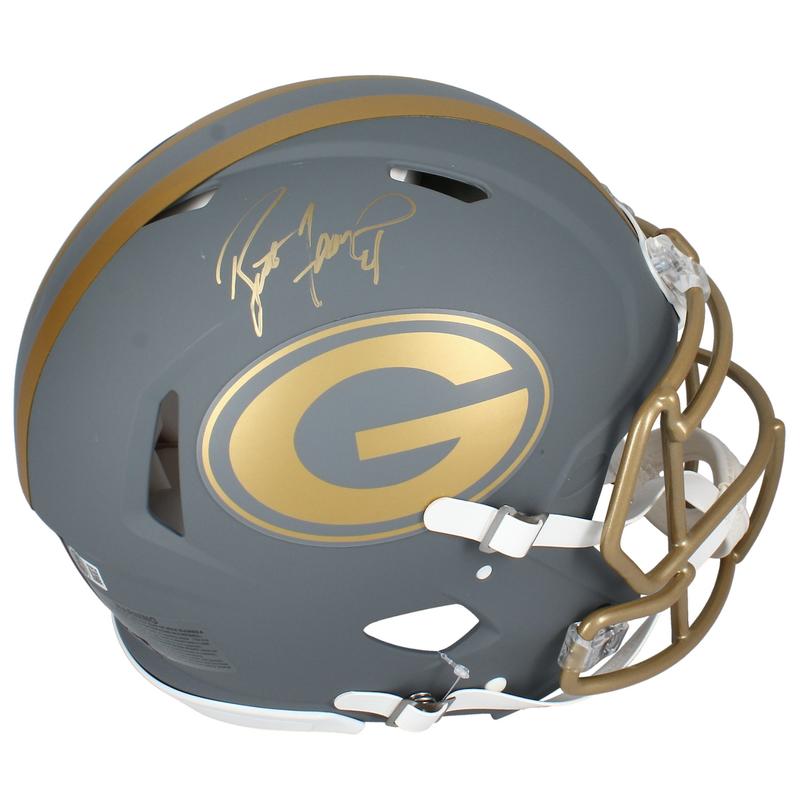 Brett Favre Signed Packers Full-Size Authentic On-Field Slate Alternate Speed Helmet (Beckett) at PristineAuction.com Brett Favre Signed Packers Full-Size Authentic On-Field Slate Alternate Speed Helmet (Beckett) at PristineAuction.com