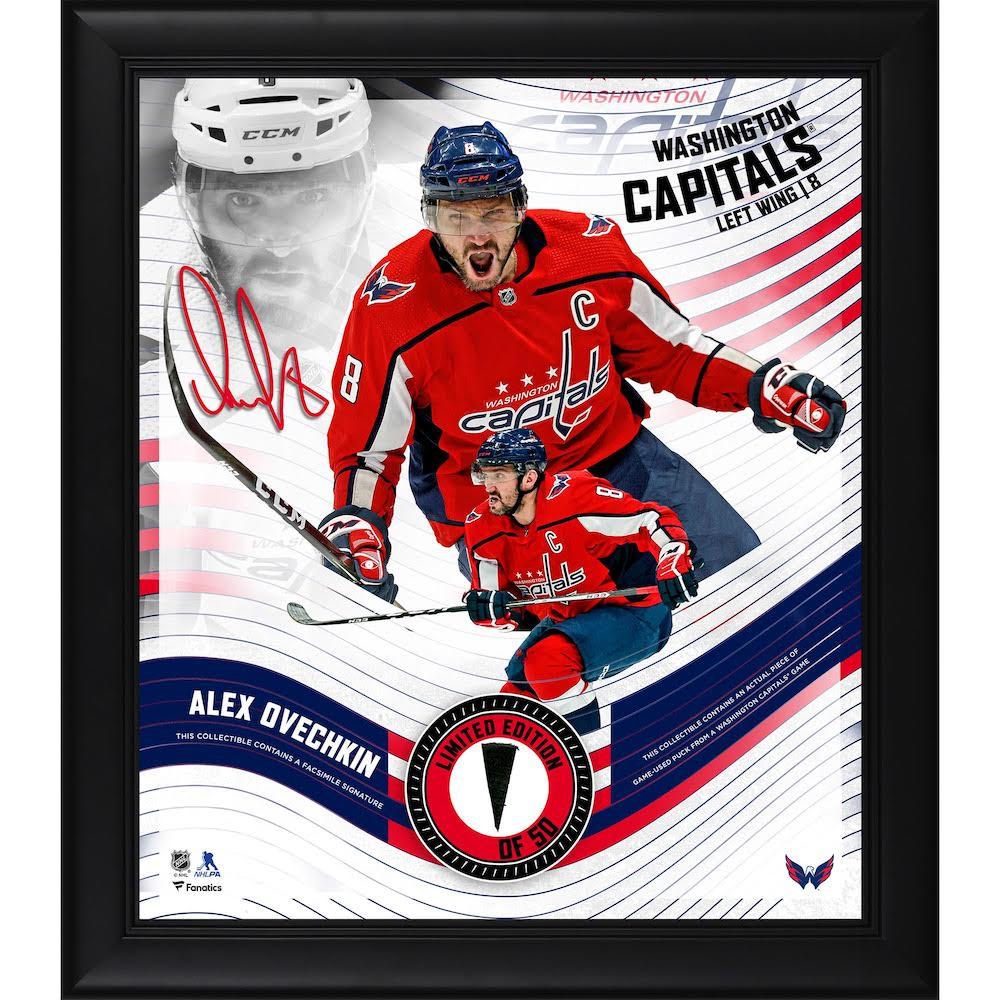 Alex Ovechkin LE Capitals Custom Framed Photo Display with Game-Used Puck Piece (Fanatics) at PristineAuction.com Alex Ovechkin LE Capitals Custom Framed Photo Display with Game-Used Puck Piece (Fanatics) at PristineAuction.com