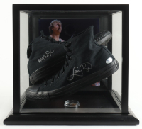 Magic Johnson & Larry Bird Signed Converse Weapon Black Leather Shoes With Wood & Glass Display Case (PSA & Beckett) at PristineAuction.com