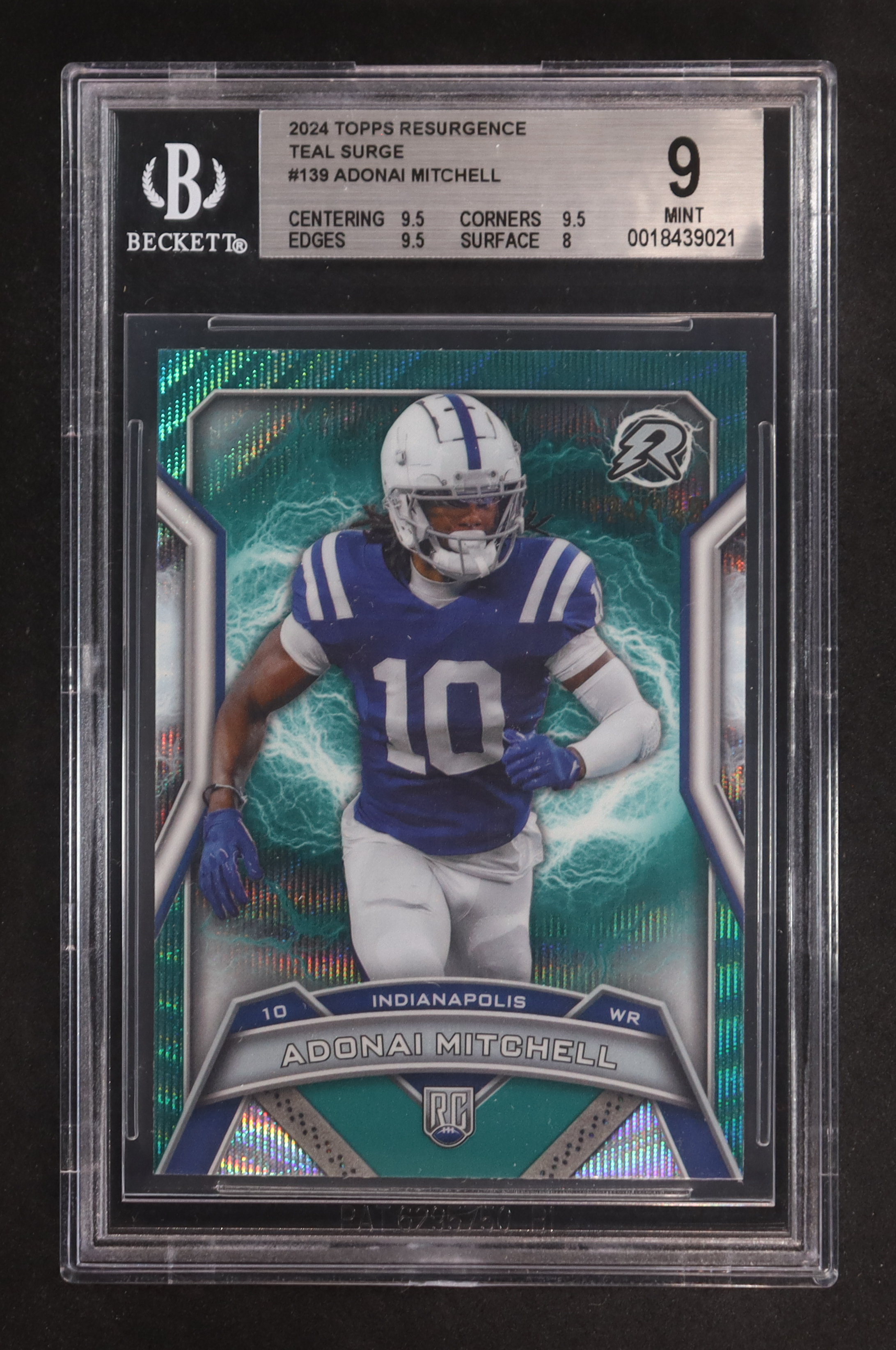 Adonai Mitchell 2024 Topps Resurgence Teal Surge #139 RC #124/149 (BGS 9) at PristineAuction.com Adonai Mitchell 2024 Topps Resurgence Teal Surge #139 RC #124/149 (BGS 9) at PristineAuction.com