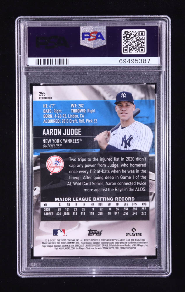 Aaron Judge 2021 Stadium Club Chrome Refractors #255 (PSA 10) at PristineAuction.com Aaron Judge 2021 Stadium Club Chrome Refractors #255 (PSA 10) at PristineAuction.com