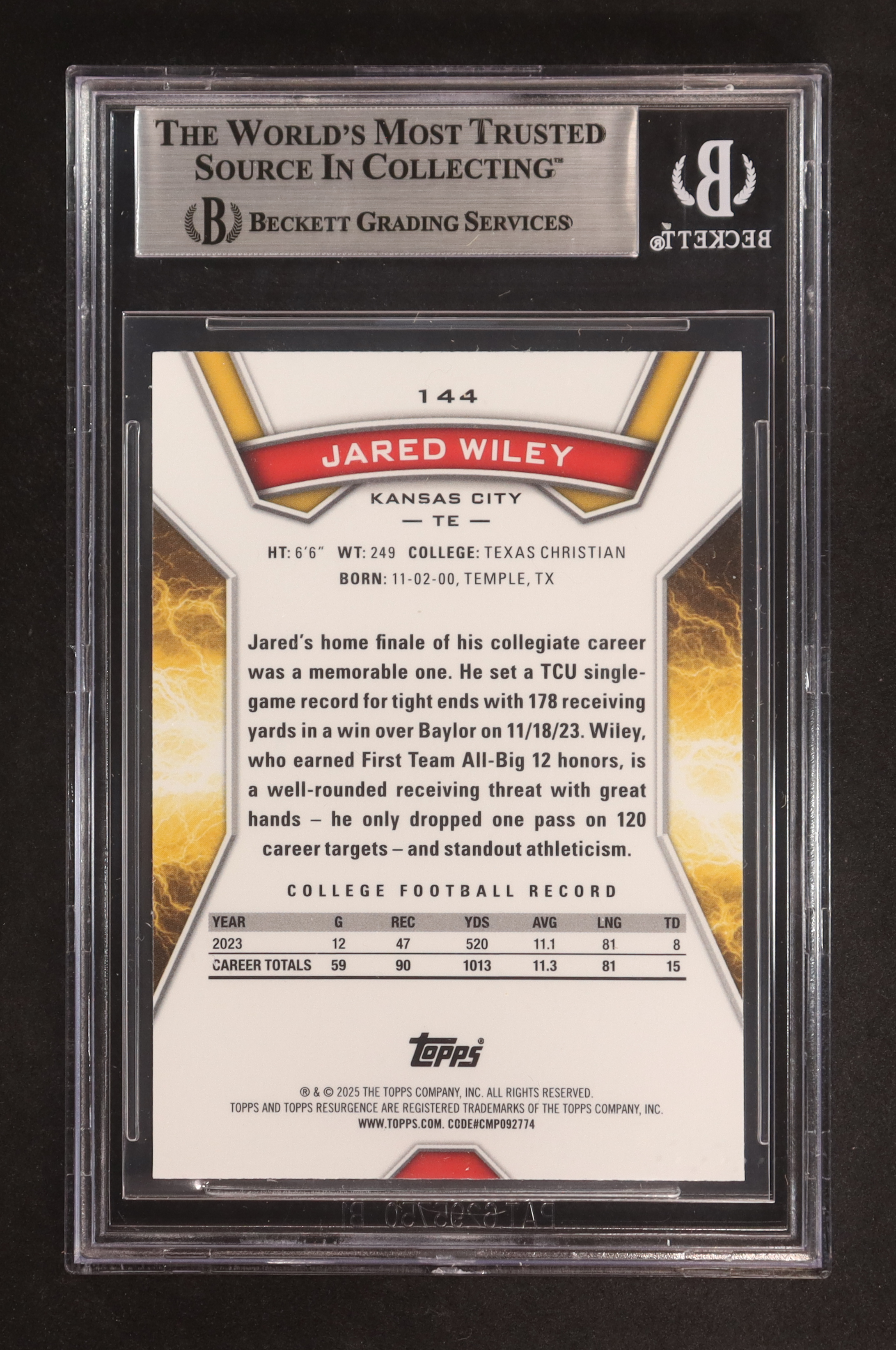 Jared Wiley 2024 Topps Resurgence Green Surge #144 RC #13/175 (BGS 9) at PristineAuction.com Jared Wiley 2024 Topps Resurgence Green Surge #144 RC #13/175 (BGS 9) at PristineAuction.com