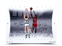 Michael Jordan & Larry Bird Signed LE 16x20 Aluminum Print (UDA) at PristineAuction.com