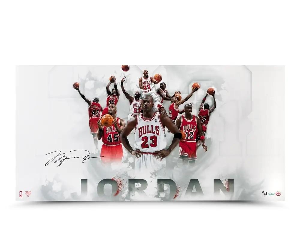 Michael Jordan Signed LE Bulls Jersey Collage 18x36 Photo (UDA) at PristineAuction.com Michael Jordan Signed LE Bulls Jersey Collage 18x36 Photo (UDA) at PristineAuction.com