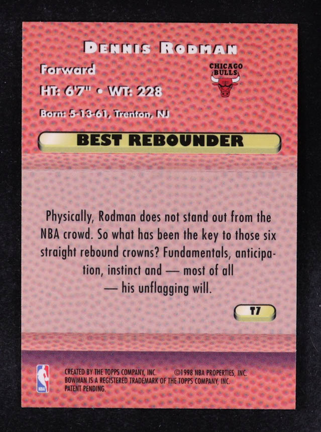 Dennis Rodman 1997-98 Bowman's Best Techniques #T7 at PristineAuction.com Dennis Rodman 1997-98 Bowman's Best Techniques #T7 at PristineAuction.com