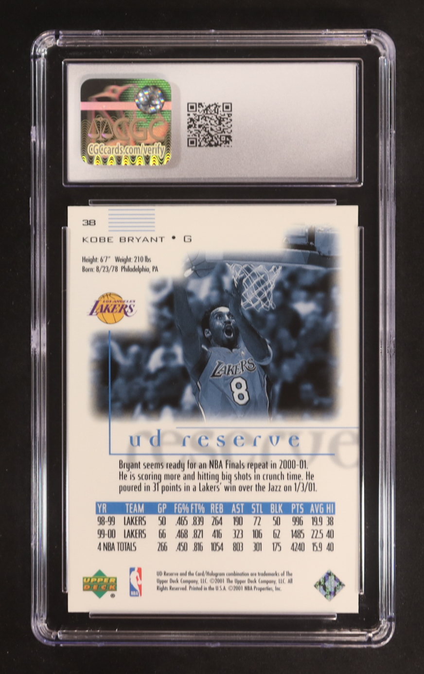 Kobe Bryant 2000-01 UD Reserve #38 (CGC 10) at PristineAuction.com Kobe Bryant 2000-01 UD Reserve #38 (CGC 10) at PristineAuction.com