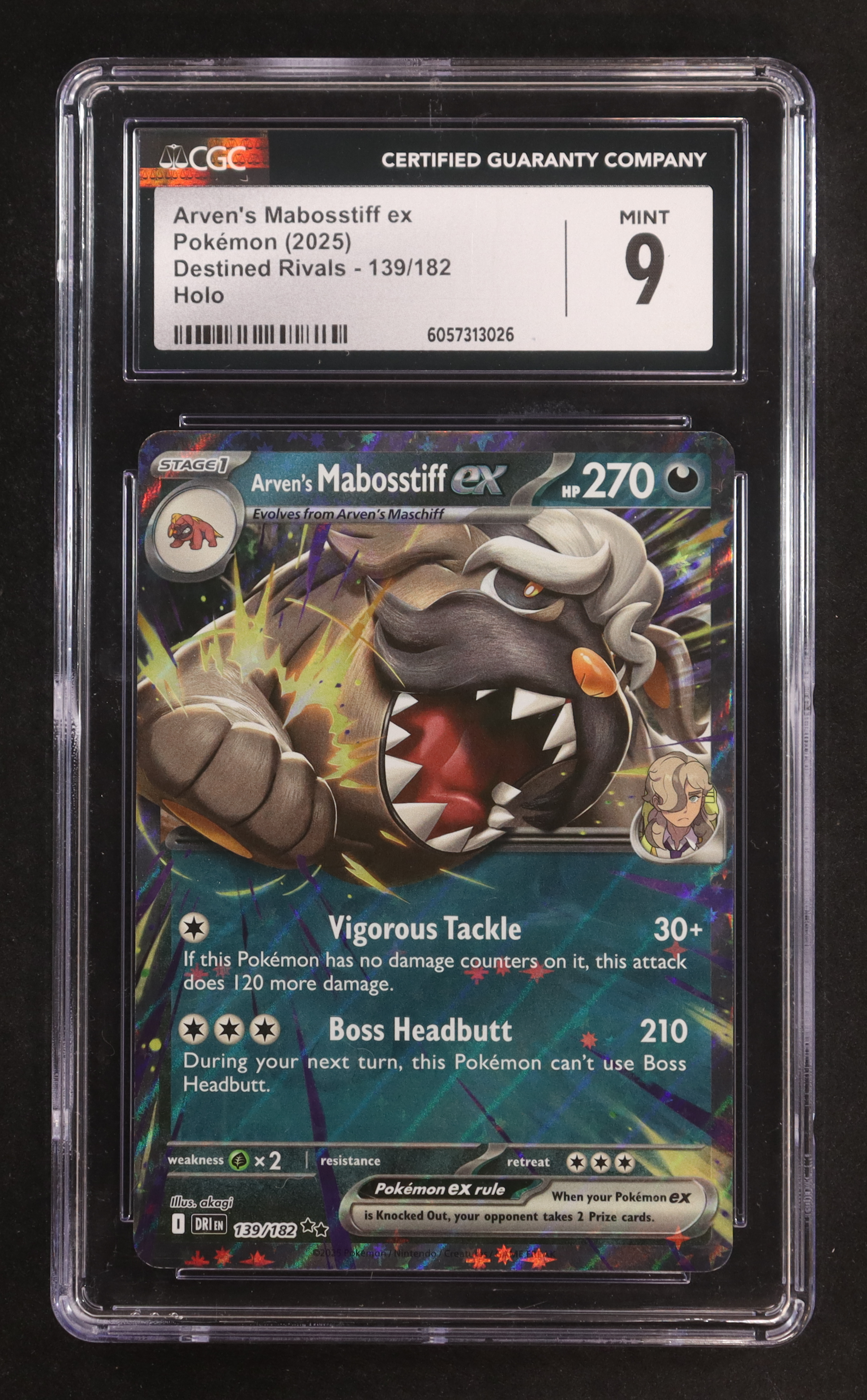 Arven's Mabosstiff EX 2025 Pokemon TCG Scarlet & Violet Destined Rivals RR #139 (CGC 9) at PristineAuction.com Arven's Mabosstiff EX 2025 Pokemon TCG Scarlet & Violet Destined Rivals RR #139 (CGC 9) at PristineAuction.com