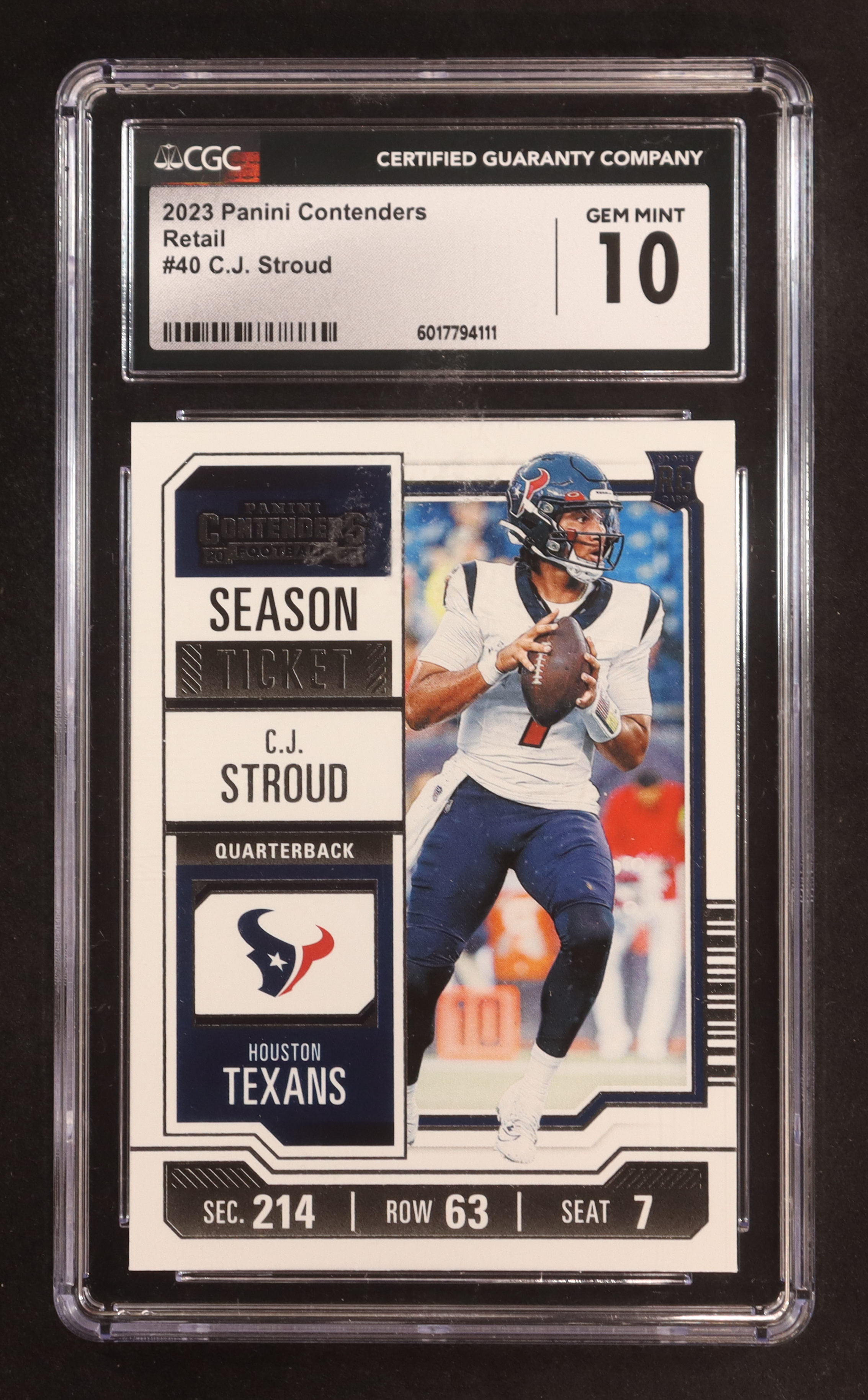 C.J. Stroud 2023 Panini Contenders Retail Season Ticket #40 RC (CGC 10) at PristineAuction.com C.J. Stroud 2023 Panini Contenders Retail Season Ticket #40 RC (CGC 10) at PristineAuction.com