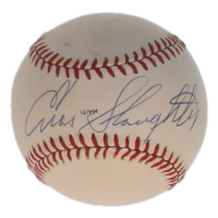 Enos Slaughter Signed 1973 Hall of Fame Roberto Clemente Logo Baseball (JSA) at PristineAuction.com