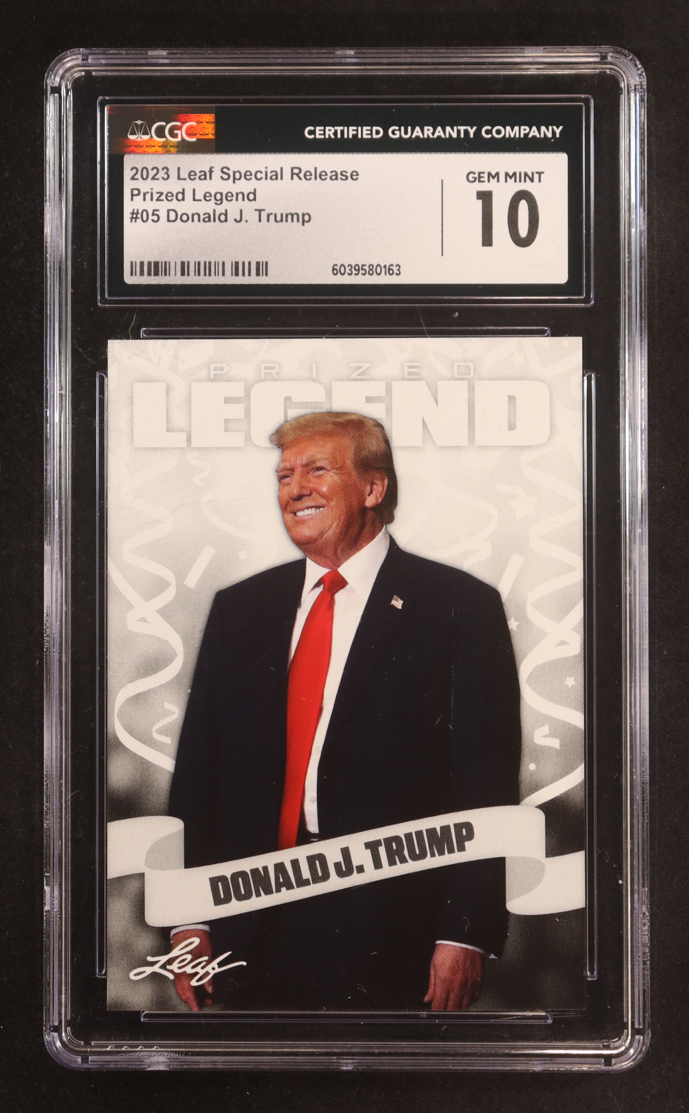 Donald J. Trump 2023 Leaf Special Release Prized Legend #05 (CGC 10) at PristineAuction.com Donald J. Trump 2023 Leaf Special Release Prized Legend #05 (CGC 10) at PristineAuction.com