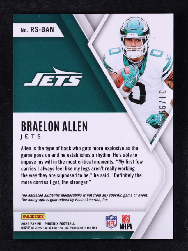 Braelon Allen 2024 Panini Phoenix Rookie Silhouettes Red #15 RC #31/99 at PristineAuction.com Braelon Allen 2024 Panini Phoenix Rookie Silhouettes Red #15 RC #31/99 at PristineAuction.com