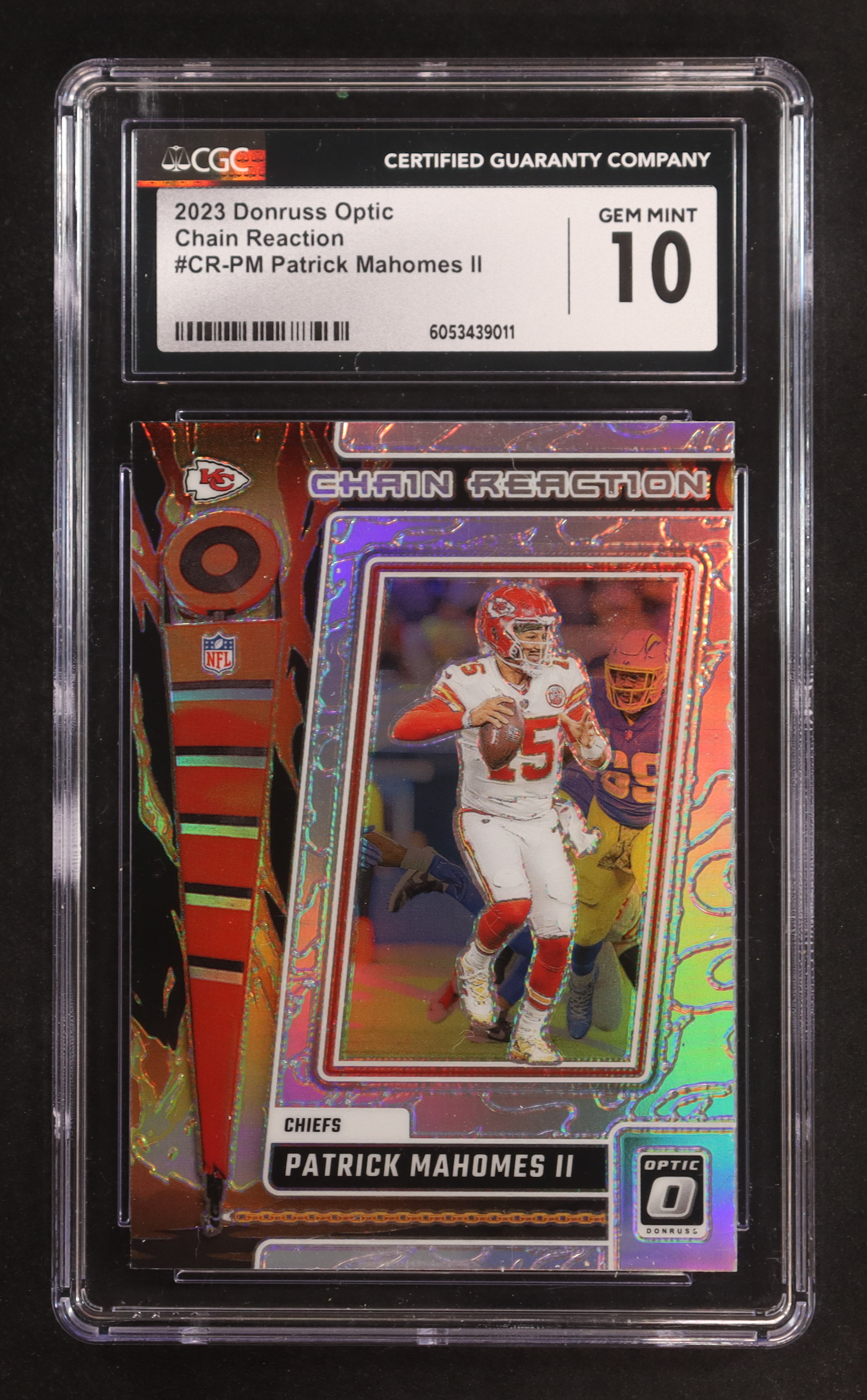 Patrick Mahomes II 2023 Panini Donruss Optic Chain Reaction #CR-PM (CGC 10) at PristineAuction.com Patrick Mahomes II 2023 Panini Donruss Optic Chain Reaction #CR-PM (CGC 10) at PristineAuction.com
