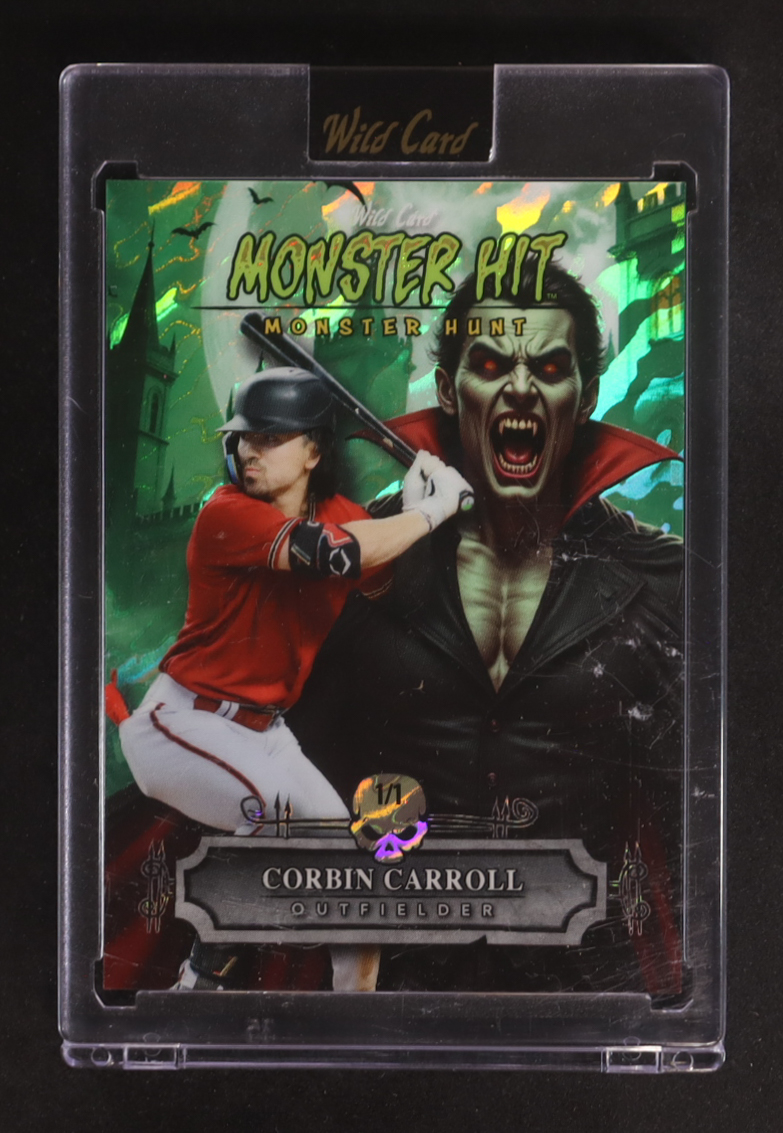 Corbin Carroll 2025 Wild Card Monster Hit Monster Hunt Dracula Green Island Foil #MHCD-CC #1/1 at PristineAuction.com Corbin Carroll 2025 Wild Card Monster Hit Monster Hunt Dracula Green Island Foil #MHCD-CC #1/1 at PristineAuction.com