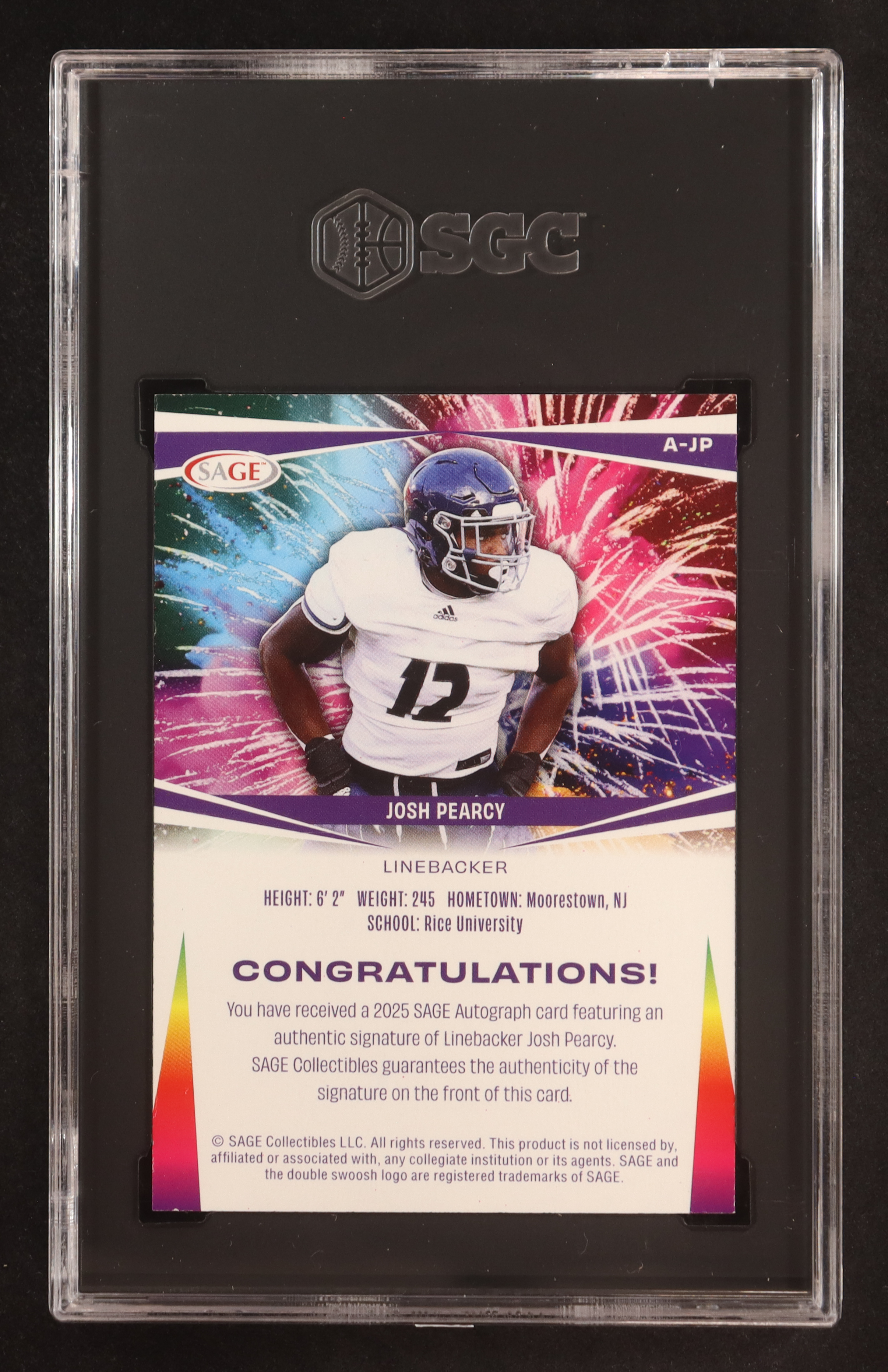 Josh Pearcy 2025 Sage Blue Auto #A-JP RC (SGC 9) at PristineAuction.com Josh Pearcy 2025 Sage Blue Auto #A-JP RC (SGC 9) at PristineAuction.com