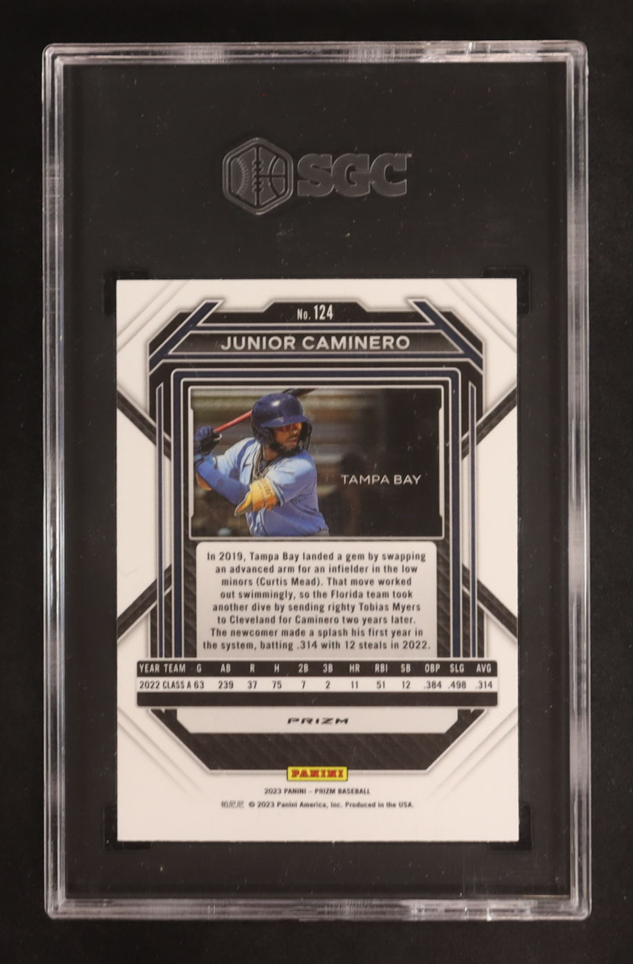 Junior Caminero 2023 Panini Prizm Prizms Blue Ice #124 RC (SGC 10) at PristineAuction.com Junior Caminero 2023 Panini Prizm Prizms Blue Ice #124 RC (SGC 10) at PristineAuction.com