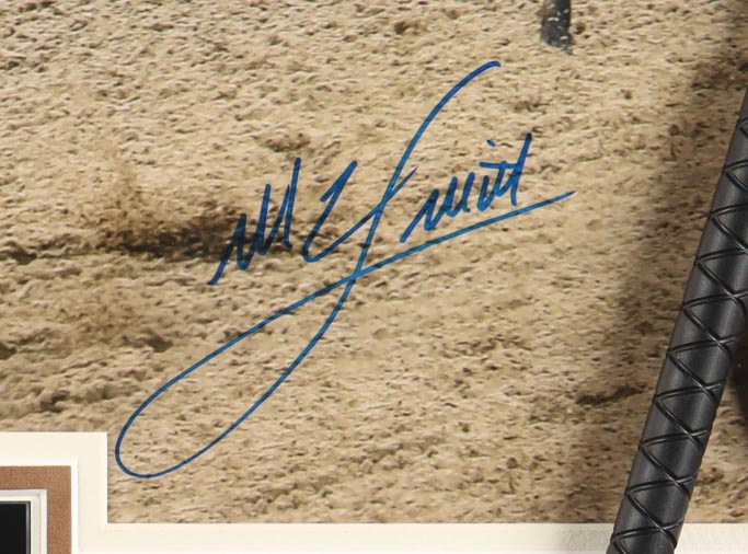 Mike Smith Signed 2018 "Triple Crown Winner-Justify" Custom Shadowbox-Framed Poster Print with (3) Photos, Jockey Whip & Replica Horseshoe (Steiner) at PristineAuction.com Mike Smith Signed 2018 "Triple Crown Winner-Justify" Custom Shadowbox-Framed Poster Print with (3) Photos, Jockey Whip & Replica Horseshoe (Steiner) at PristineAuction.com