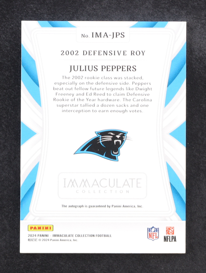 Julius Peppers 2024 Immaculate Collection Immaculate Moments Autographs #3 #23/25 at PristineAuction.com Julius Peppers 2024 Immaculate Collection Immaculate Moments Autographs #3 #23/25 at PristineAuction.com