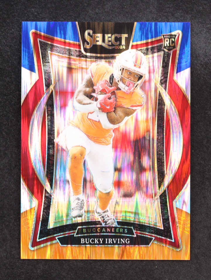 Bucky Irving 2024 Select Prizm Blue and Orange Shock #4 RC #30/35 at PristineAuction.com Bucky Irving 2024 Select Prizm Blue and Orange Shock #4 RC #30/35 at PristineAuction.com