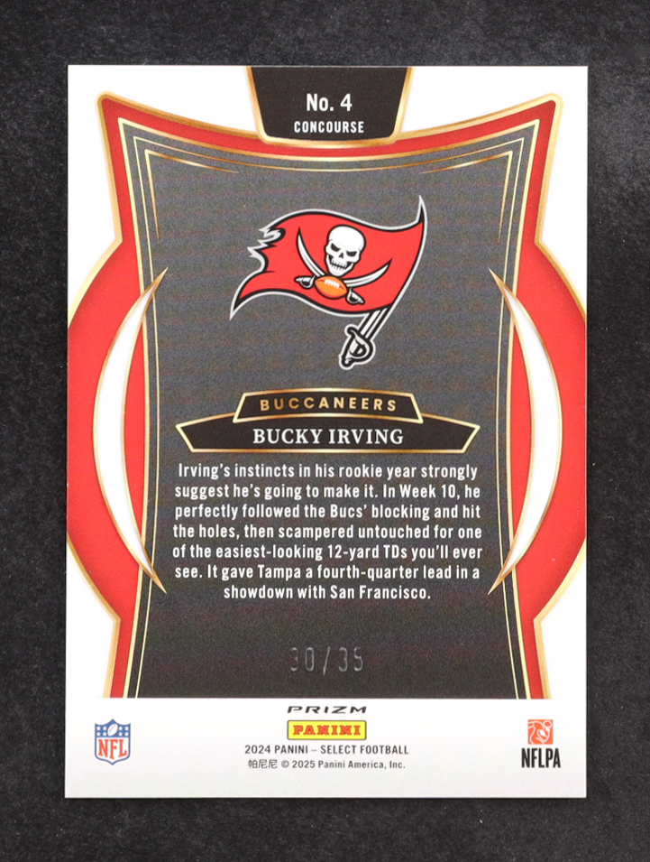 Bucky Irving 2024 Select Prizm Blue and Orange Shock #4 RC #30/35 at PristineAuction.com Bucky Irving 2024 Select Prizm Blue and Orange Shock #4 RC #30/35 at PristineAuction.com
