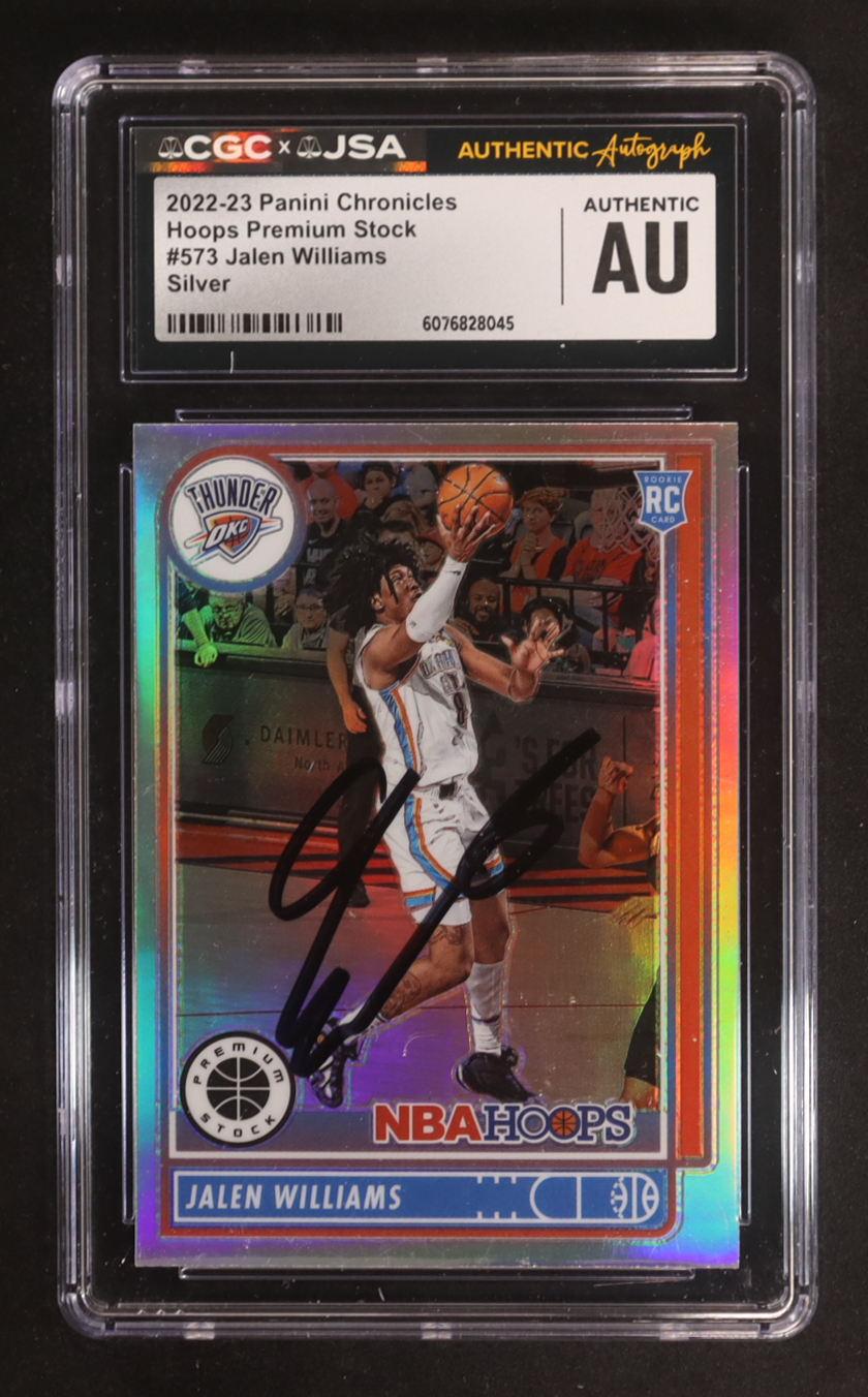 Jalen Williams Signed 2022-23 Panini Chronicles Silver #573 Hoops Premium Stock RC (CGC) at PristineAuction.com Jalen Williams Signed 2022-23 Panini Chronicles Silver #573 Hoops Premium Stock RC (CGC) at PristineAuction.com
