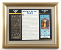 Custom Framed Super Bowl XLVII Commemorative Score Card with 23KT Gold Ticket Framed Display at PristineAuction.com
