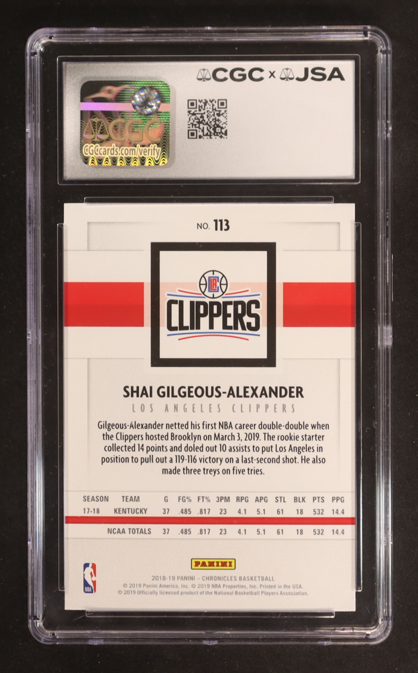 Shai Gilgeous-Alexander Signed 2018-19 Panini Chronicles #113 RC (CGC) at PristineAuction.com Shai Gilgeous-Alexander Signed 2018-19 Panini Chronicles #113 RC (CGC) at PristineAuction.com