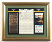 Custom Framed Super Bowl I Commemorative Score Card with 23KT Gold Ticket Framed Display at PristineAuction.com