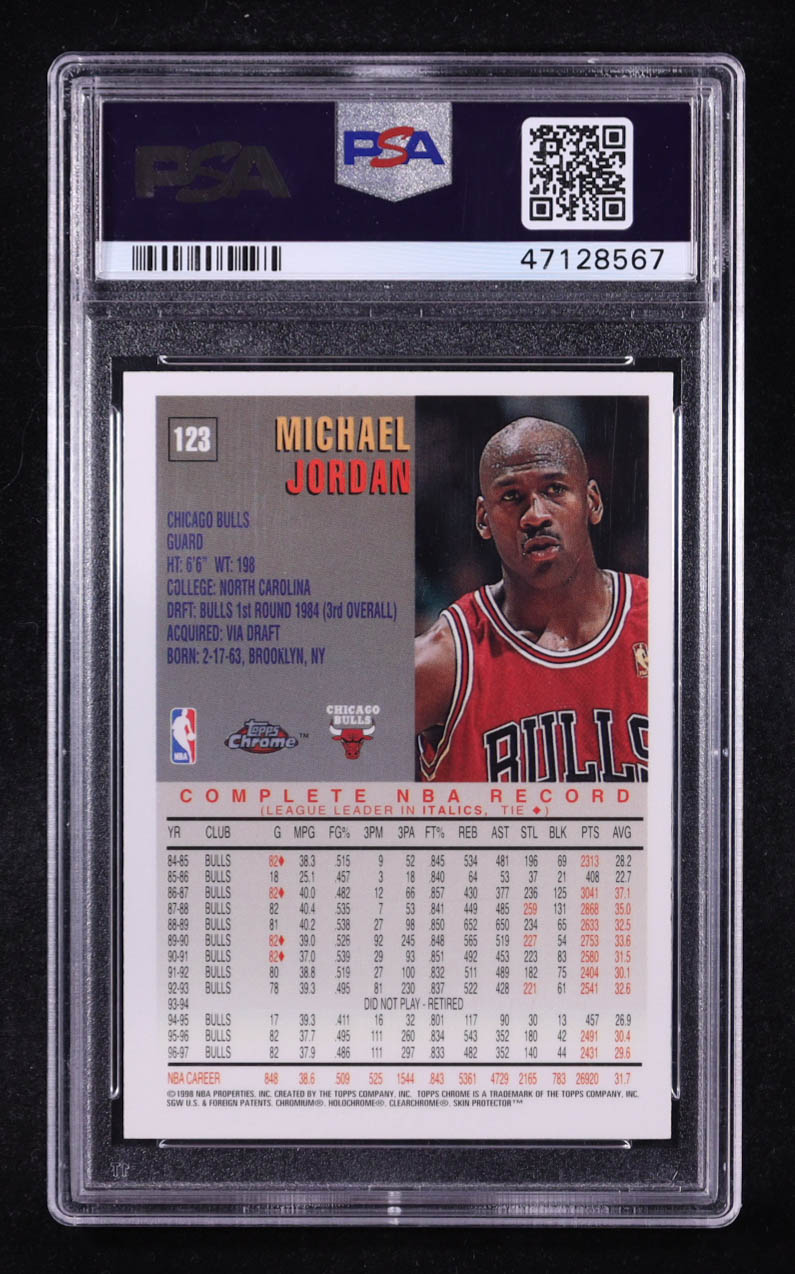 Michael Jordan 1997-98 Topps Chrome #123 (PSA 9) at PristineAuction.com Michael Jordan 1997-98 Topps Chrome #123 (PSA 9) at PristineAuction.com