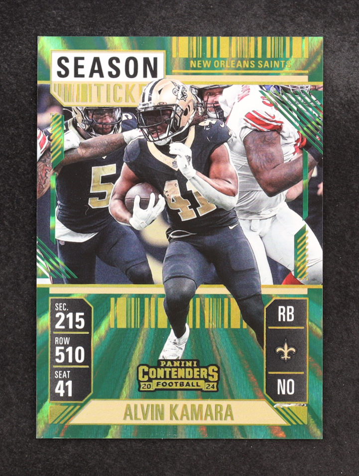 Alvin Kamara 2024 Panini Contenders Game Ticket Green #71 at PristineAuction.com Alvin Kamara 2024 Panini Contenders Game Ticket Green #71 at PristineAuction.com
