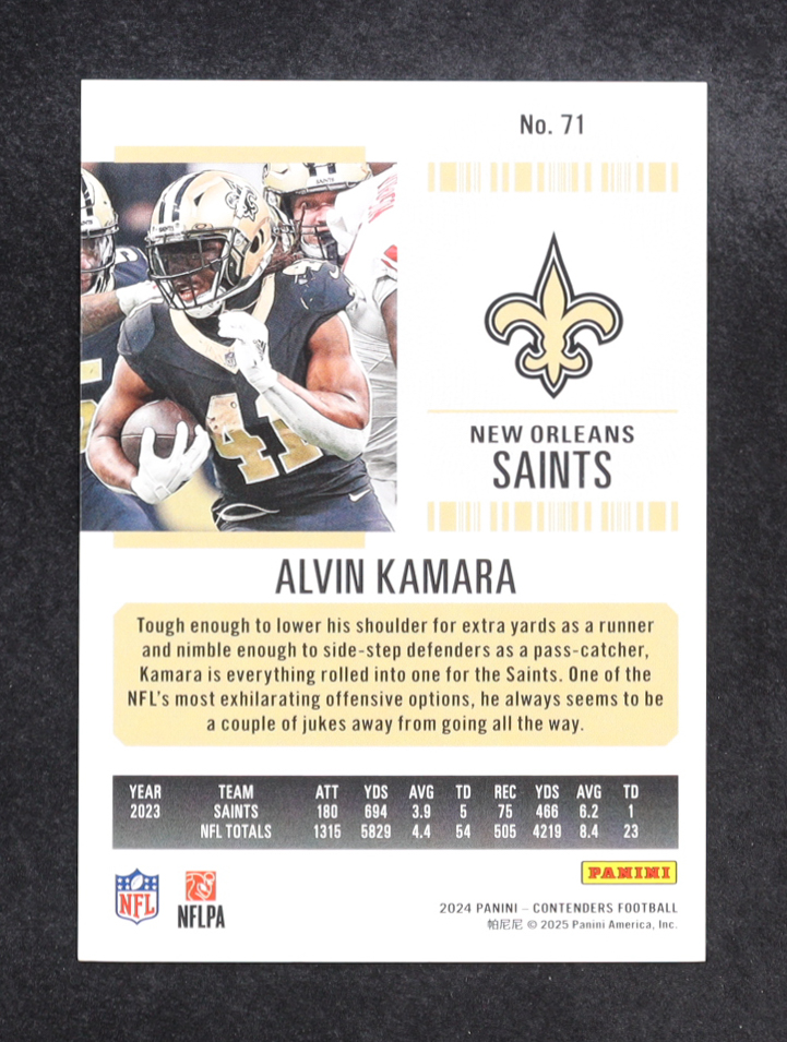Alvin Kamara 2024 Panini Contenders Game Ticket Green #71 at PristineAuction.com Alvin Kamara 2024 Panini Contenders Game Ticket Green #71 at PristineAuction.com