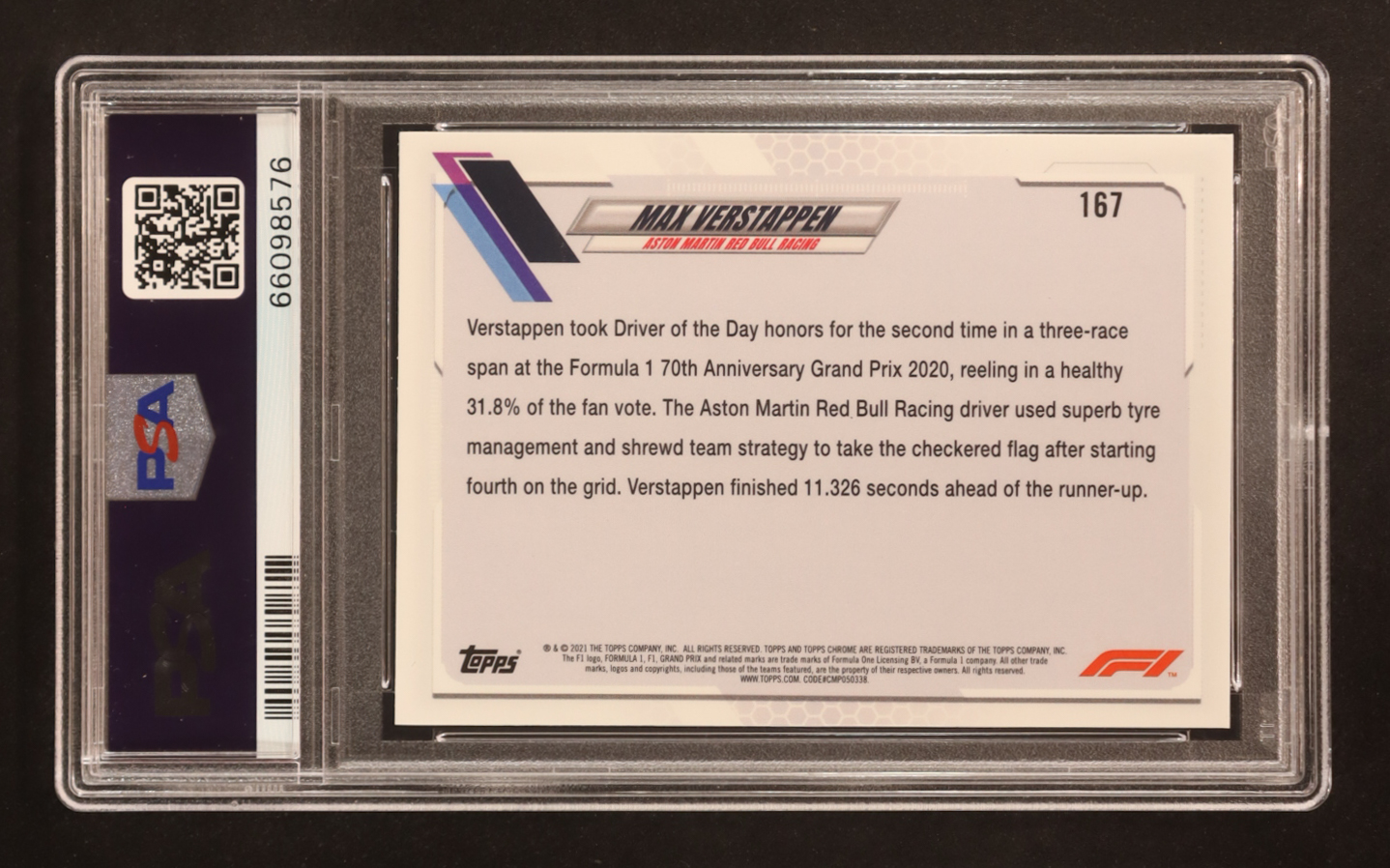 Max Verstappen 2021 Topps Chrome Sapphire Formula 1 #167 / Driver of the Day (PSA 10) at PristineAuction.com Max Verstappen 2021 Topps Chrome Sapphire Formula 1 #167 / Driver of the Day (PSA 10) at PristineAuction.com