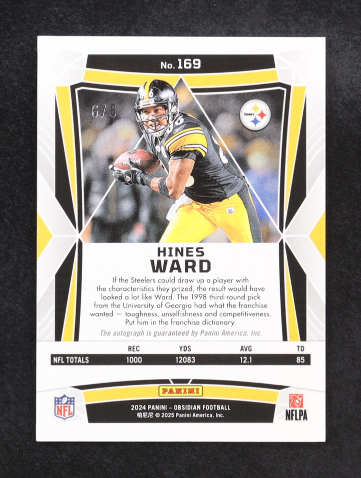 Hines Ward 2024 Panini Obsidian International Jade Signatures #169 #6/6 at PristineAuction.com Hines Ward 2024 Panini Obsidian International Jade Signatures #169 #6/6 at PristineAuction.com