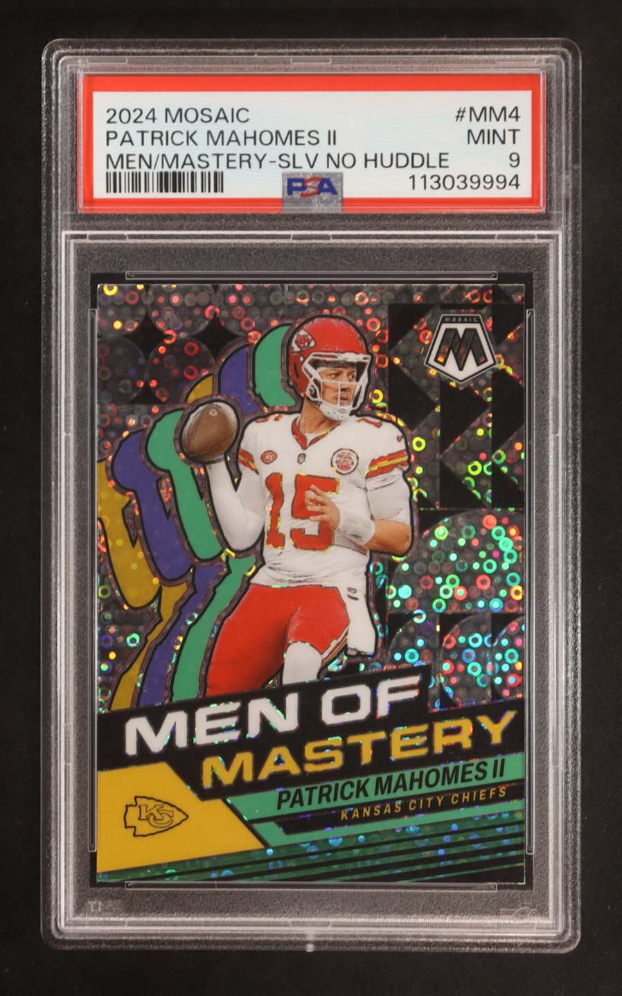 Patrick Mahomes II 2024 Panini Mosaic Men of Mastery No Huddle Silver #4 (PSA 9) at PristineAuction.com Patrick Mahomes II 2024 Panini Mosaic Men of Mastery No Huddle Silver #4 (PSA 9) at PristineAuction.com