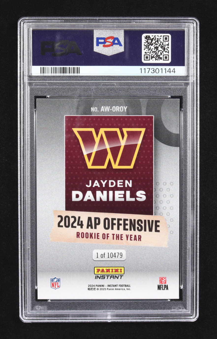 Jayden Daniels 2024 Panini Instant NFL Award Winners #AW-OROY RC #1/10479 (PSA 10) at PristineAuction.com Jayden Daniels 2024 Panini Instant NFL Award Winners #AW-OROY RC #1/10479 (PSA 10) at PristineAuction.com