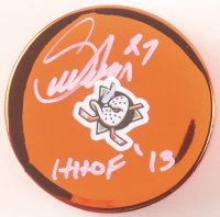 Scott Niedermayer Signed Ducks Logo Hockey Puck Inscribed "HHOF '13" (JSA) at PristineAuction.com