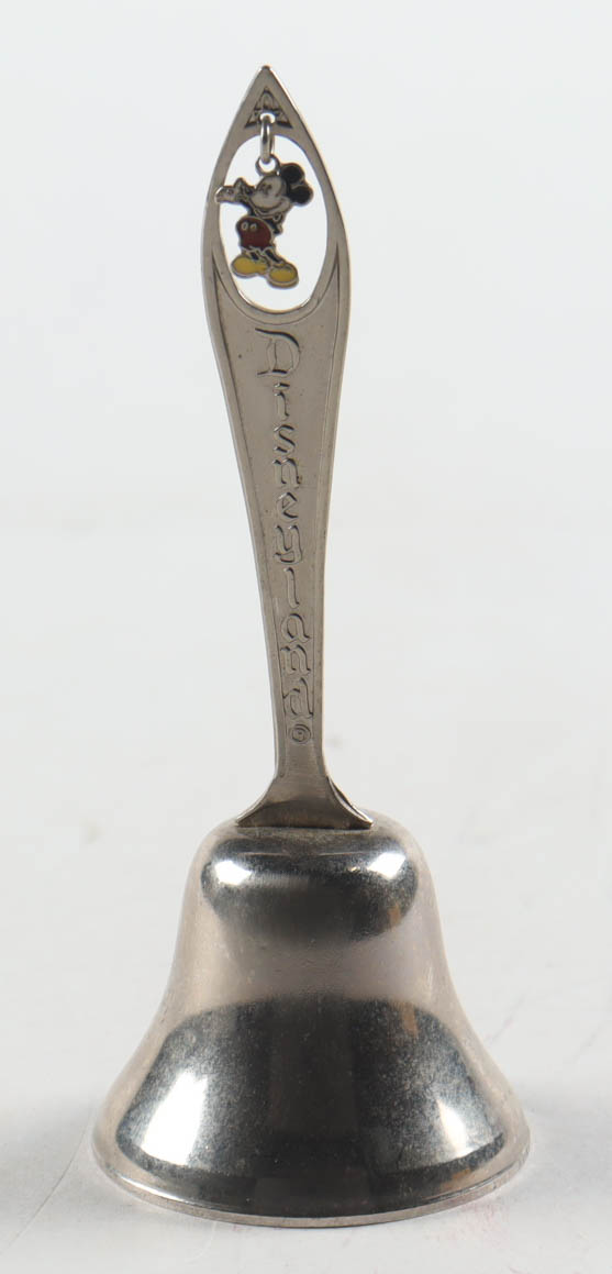 1960 Walt Disney Vintage Mickey Mouse Dinner Bell with Cherry Wood Display Case at PristineAuction.com 1960 Walt Disney Vintage Mickey Mouse Dinner Bell with Cherry Wood Display Case at PristineAuction.com