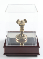 1960 Walt Disney Vintage Mickey Mouse Brass Figurine with Cherry Wood Display Case at PristineAuction.com