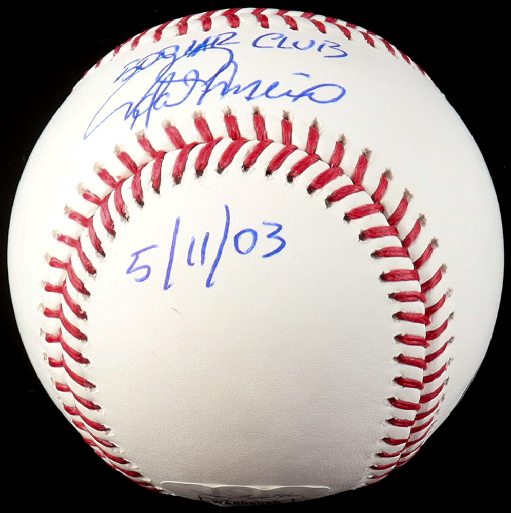 Rafael Palmeiro Signed OML Baseball Inscribed "500 HR Club" & "5/11/03" (JSA) at PristineAuction.com Rafael Palmeiro Signed OML Baseball Inscribed "500 HR Club" & "5/11/03" (JSA) at PristineAuction.com