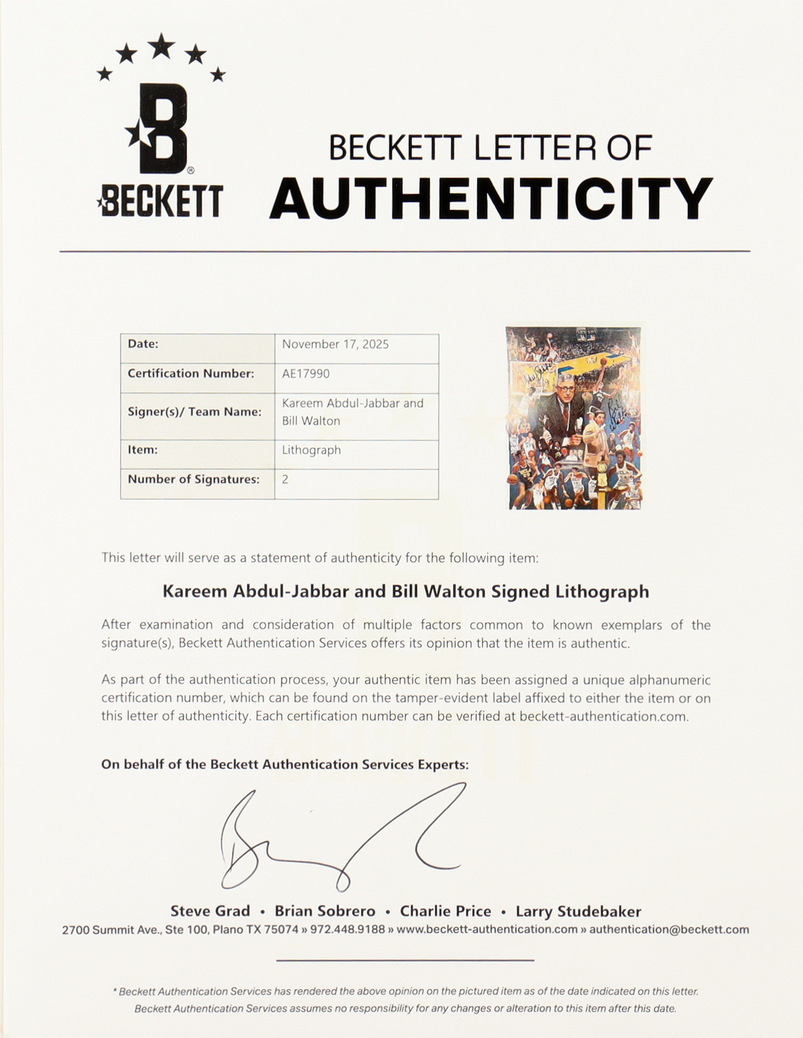 Kareem Abdul-Jabbar & Bill Walton Signed LE UCLA Bruins "Legends of Westwood" 18x24 Lithograph (Beckett) at PristineAuction.com Kareem Abdul-Jabbar & Bill Walton Signed LE UCLA Bruins "Legends of Westwood" 18x24 Lithograph (Beckett) at PristineAuction.com