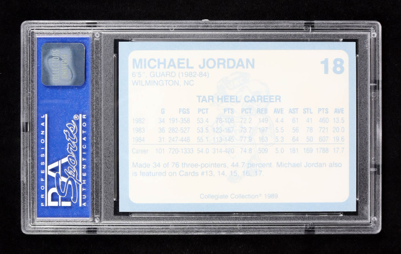 Michael Jordan 1989 North Carolina Collegiate Collection #18 (PSA 9) at PristineAuction.com Michael Jordan 1989 North Carolina Collegiate Collection #18 (PSA 9) at PristineAuction.com