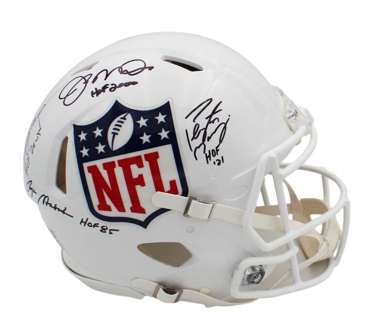 NFL Shield Logo Full-Size Authentic On-Field Speed Helmet Signed & Inscribed By (4) with Steve Young, Joe Montana, Peyton Manning & Roger Staubach (Beckett) at PristineAuction.com NFL Shield Logo Full-Size Authentic On-Field Speed Helmet Signed & Inscribed By (4) with Steve Young, Joe Montana, Peyton Manning & Roger Staubach (Beckett) at PristineAuction.com