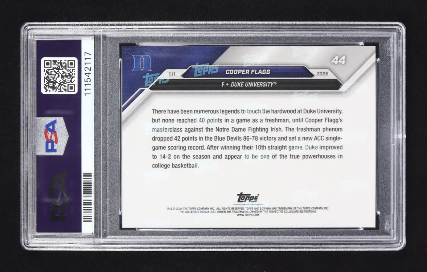 Cooper Flagg 2024 Bowman University Now #44 RC (PSA 10) at PristineAuction.com Cooper Flagg 2024 Bowman University Now #44 RC (PSA 10) at PristineAuction.com