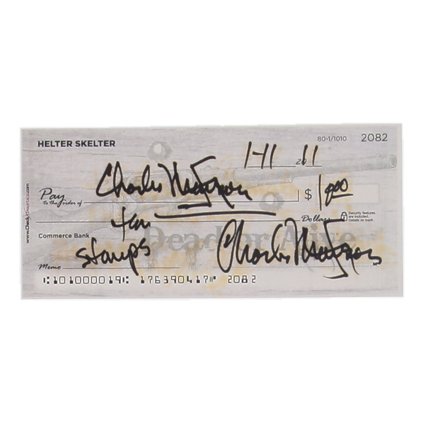 Charles Manson Signed Check (ACOA) at PristineAuction.com Charles Manson Signed Check (ACOA) at PristineAuction.com