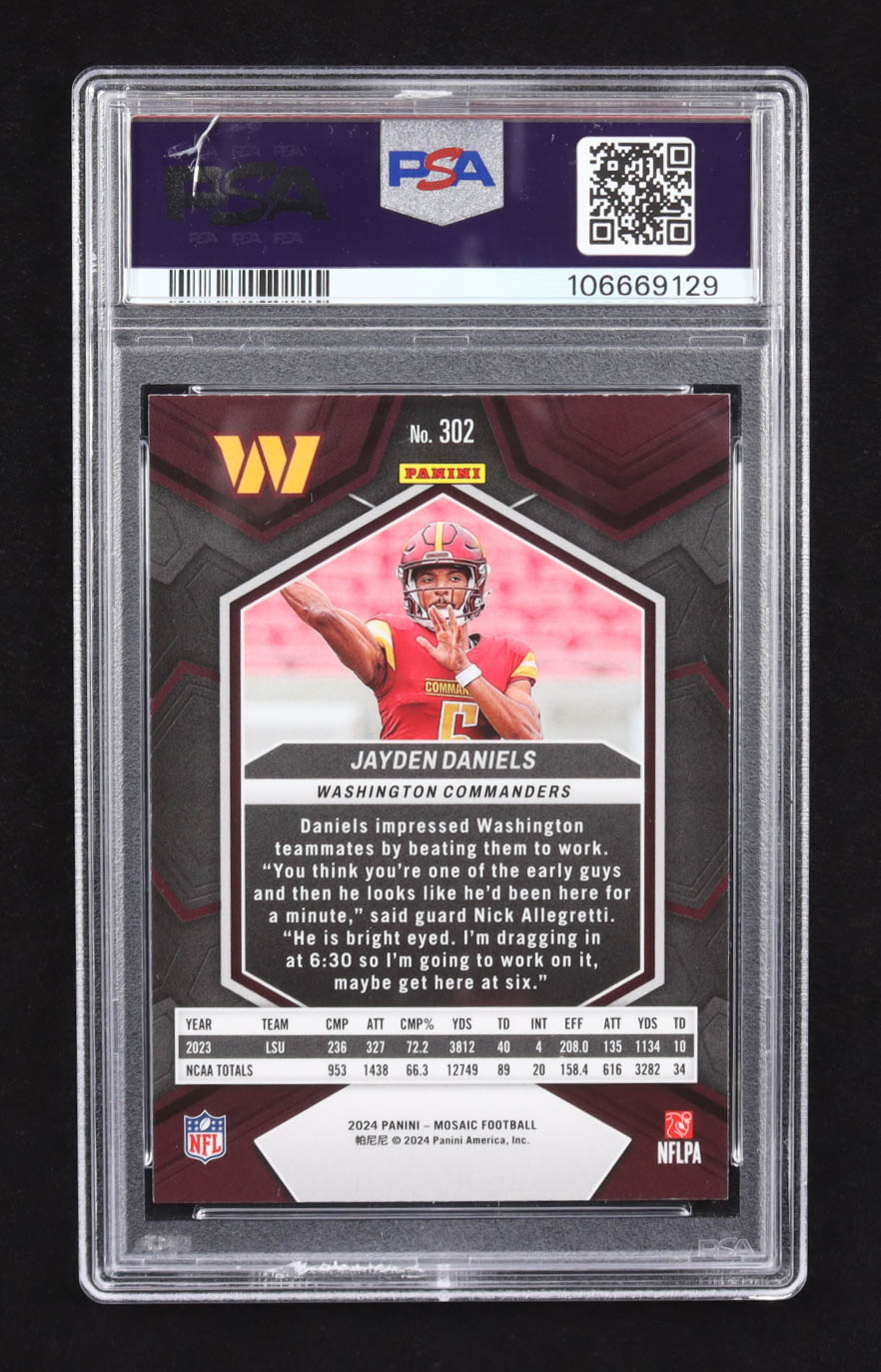 Jayden Daniels 2024 Mosaic #302 RC (PSA 10) at PristineAuction.com Jayden Daniels 2024 Mosaic #302 RC (PSA 10) at PristineAuction.com