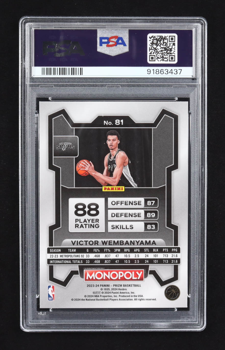 Victor Wembanyama 2023-24 Panini Prizm Monopoly #81 RC (PSA 10) at PristineAuction.com Victor Wembanyama 2023-24 Panini Prizm Monopoly #81 RC (PSA 10) at PristineAuction.com
